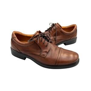 Ecco Men's Brown Leather Round Cap Toe Lace Up Oxfords Dress Shoes